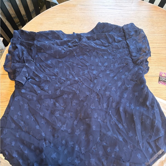 BloomChic Midnight Blue Flutter Sleeve Blouse - Picture 5 of 6